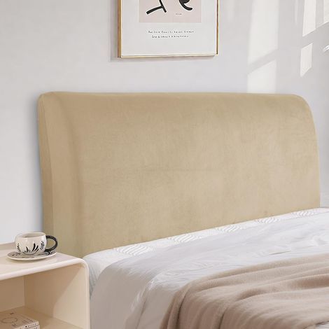 Housse de tête de lit en velours, protection de tête de lit rétractable, anti-poussière, couleur unie (150 cm, camel)