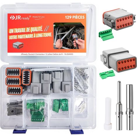 Connecteur Deutsch 12 broches Gris IP68 Étanche DT Connecteur Set 4 Sets Avec kit Terminal Deutsch Wire Gauge 16-20 AWG pour Voiture, Motos, Camions, Bateaux (1/5)