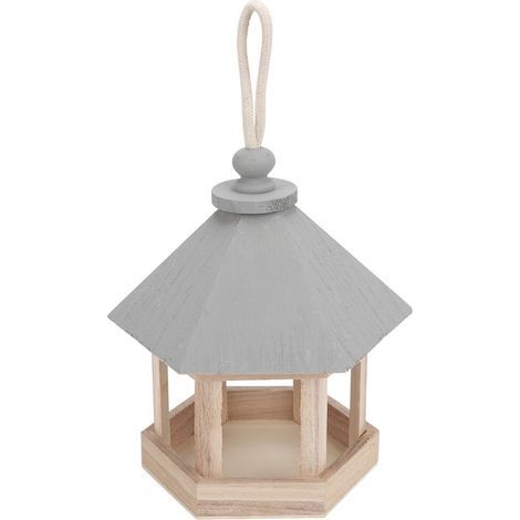 Outdoor wooden birdhouse-shaped feeding container with hanging rope for garden park (1/5)