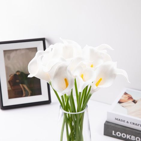 24 Pcs Lys Calla Latex Artificiel, Bouquet De Fleurs De Lys Calla Réaliste À Tige Unique pour La Maison, Fête, Bureau, Décoration De Mariage, Arrangements Floraux (Blanc Pur) (1/5)