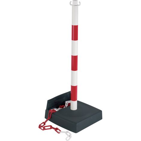Poteau PVC Rouge/Blanc avec réserve de chaîne sur socle lesté 6kg - 2000758 (1/2)