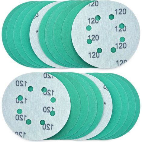 Disque Abrasif Velcro 5 Pouces 8 Trou Papier Sablage Ponçage Bois Métal Peinture Auto 120 Grain 20 Pièces (1/5)