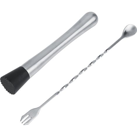 Kit à cocktail en acier inoxydable : pilon, cuillère double extrémité pour mélanger vin et boissons, ustensile de bar (1/5)