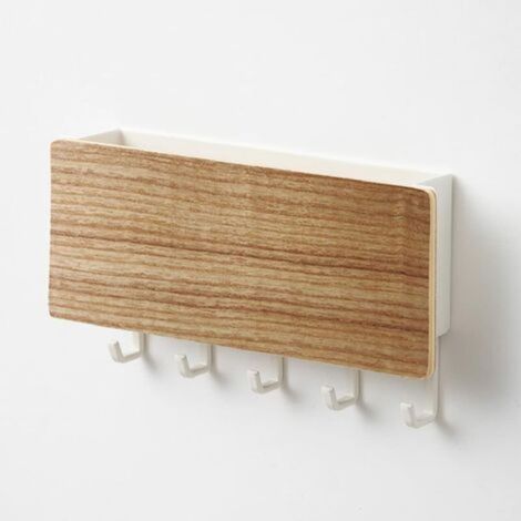 Range Courrier Et Boite CléS en Bois Porte CléS à Crochet Sans Trou Range Courrier Mural Bois 5 Crochets en Bois Avec Cinq Crochets en Plastique pour Combiner Dossiers De Courrier Avec Crochets CléS (1/5)