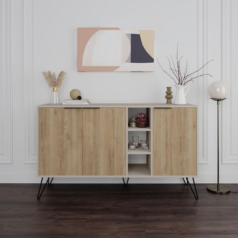 Madia Clara con struttura cashmere 3 ante rovere e nicchie a giorno 142x35,6x83h (1/4)