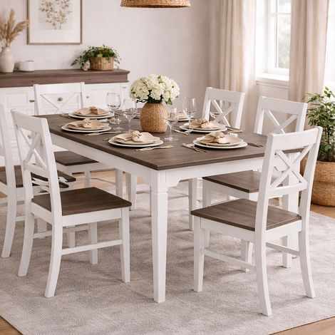Table à manger 160x90x76,5 cm en pin blanc et gris brun - ONIAR