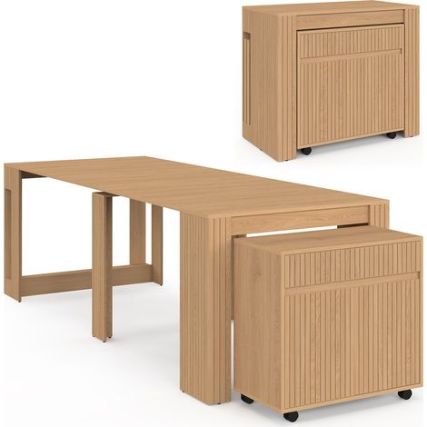 Table buffet extensible JULIETTE 10 personnes 235 cm effet lattes tasseau bois coloris chêne (1/5)