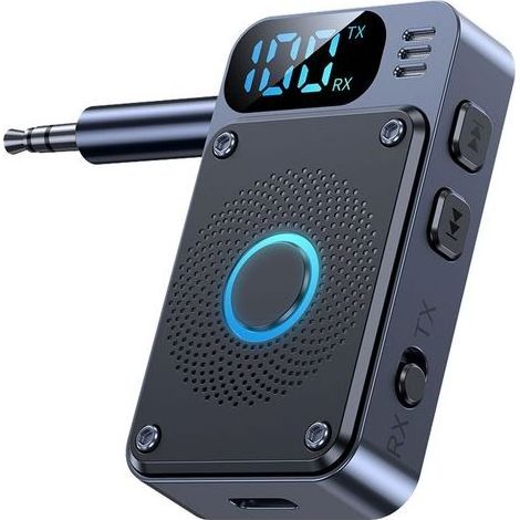 Adaptateur Bluetooth Jack 5.4 pour TV Émetteur Récepteur 2 en 1 AUX 3.5mm Con Microphone et Affichage d'état LED Transmetteur Audio sans Fil pour Voiture/Chaîne HiFi/TV/PC/Gym/Avion/Haut-Parleur (1/5)