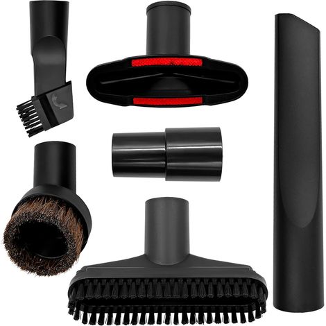 Accessoires aspirateur Universel 6 pièces, kit d’Embouts Ø 32 mm avec Adaptateur 32–35 mm, suceur Plat, Brosse Tapisserie, Brosse Ronde à Poils naturels, Mini Brosse, Compatible Tube Rond (1/5)