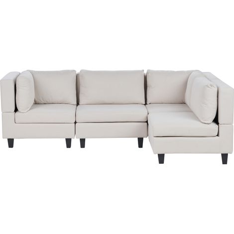 Sofá modular moderno 4 plazas tapizado tela patas negras respaldo acolchado izquierdo beige claro Unstad