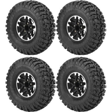 4 pneus de 1,9 pouces avec jantes en alliage pour Axial SCX10 D90 1/10 RC Crawler, noir (1/5)