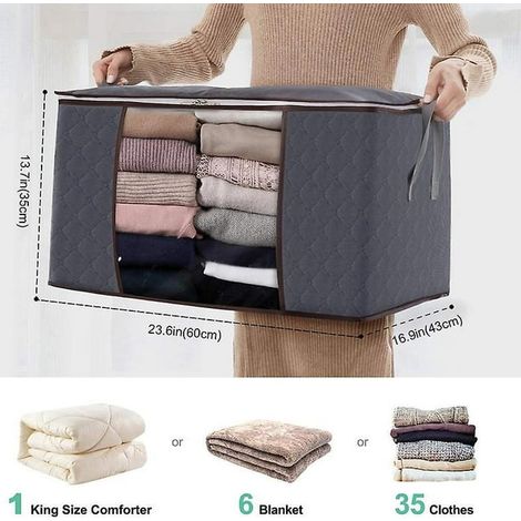 Housse de Rangement Pliable 35L Gris, Boîte Sous Lit pour Vêtements et Couette, Organisateur Placard avec Fenêtre Transparente, Lot de 1
