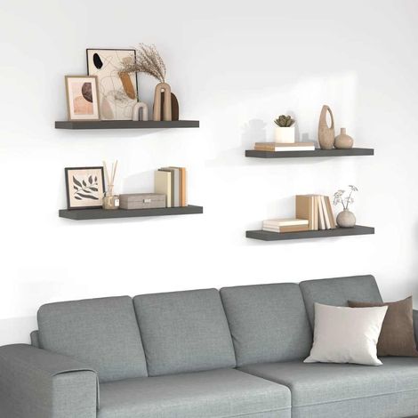 Schweberegale 4 Stk. Hochglanz-Grau 80x23,5x3,8 cm MDF