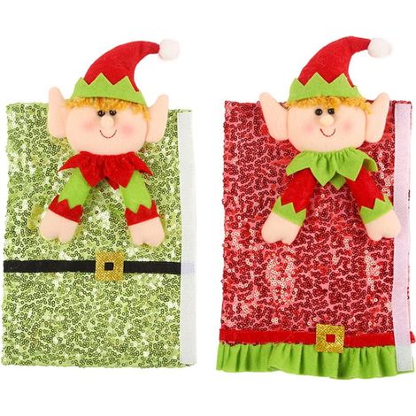 Housse Pour Poignée De Frigo - Protection Festive En Tissu Burlap Avec Paillettes - Compatible Avec Réfrigérateur Micro-ondes Four - Lot De 2 (1/4)
