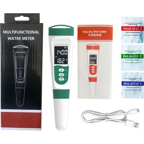 Testeur d'Eau 5-en-1 - Salinité, pH, EC, TDS, avec Audio, pour Aquarium - Alovez (1/2)
