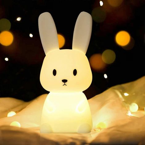 Veilleuse lapin pour chambre d'enfant, lampe tactile portable LED à 7 couleurs changeantes pour la chambre, veilleuse animal en silicone rechargeable par USB pour bébé et enfant (1/5)