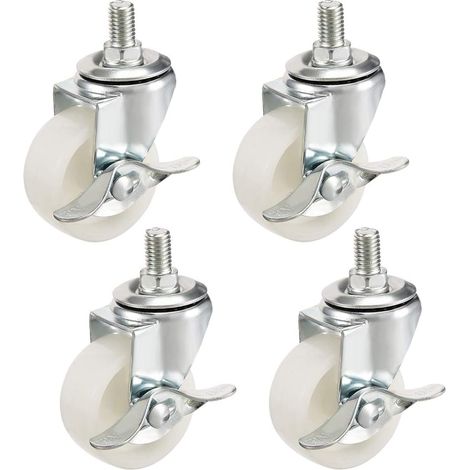 4Pcs Pivot Roulette M10x15mm Fileté Roue Frein Blanc (1/5)