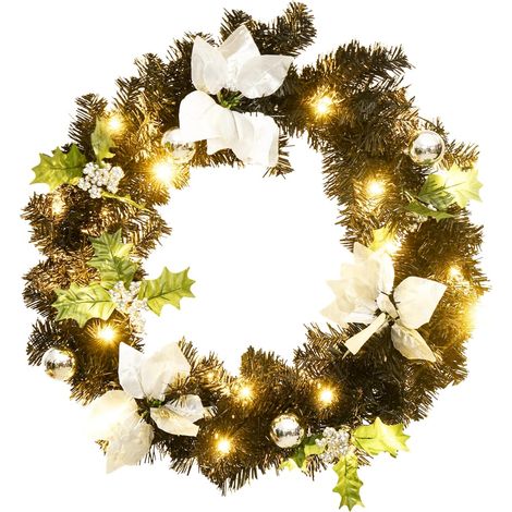 Couronne de Noël avec lumières LED Noir 60 cm PVC (1/5)