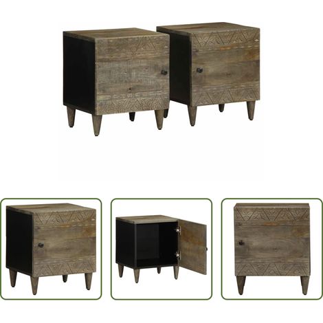 Meuble de chambre - Tables chevet 2 pcs gris clair 40x33x46 cm bois manguier solide (1/5)