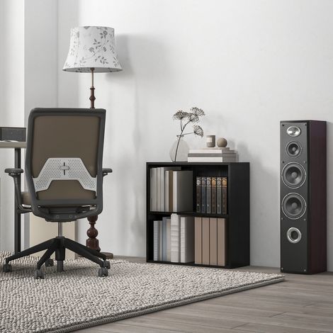Bibliothèque étagère de rangement avec 2 compartiments et étagère réglable, 60 x 24 x 63 cm, noir (1/5)