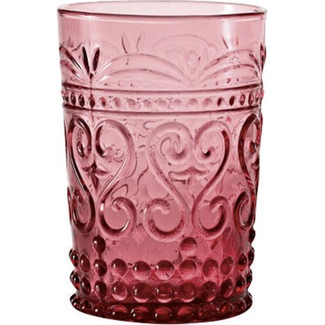 Zafferano Set di 6 Tumbler Serie Provenzale in Vetro Colorato Porpora lavorati a mano con decoro a rilievo per una tavola elegante e rustica