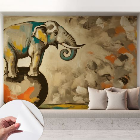 Papier peint adhésif autocollant pour salon chambre à coucher tendance et originale Éléphant abstrait 208x146 cm (1/5)