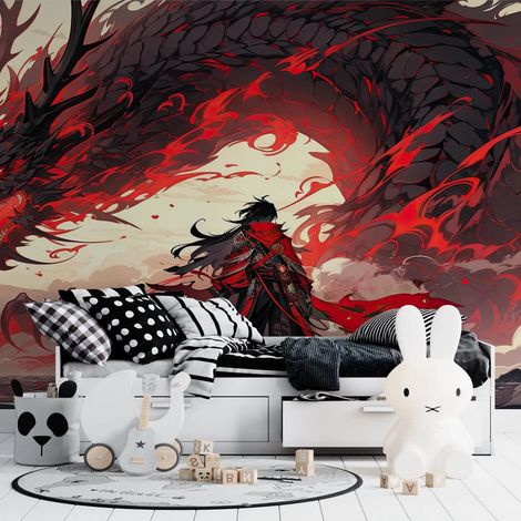 Papier peint fantastique face au dragon rouge 1 - 300 x 250 cm (1/2)