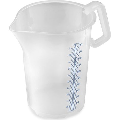 Verre doseur avec poignée fermée, 5000 ml, plastique PP, graduation bleue en litres et millilitres, transparent (1/5)