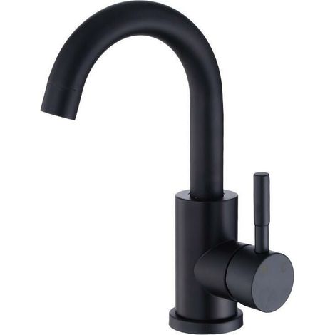 Grifo de baño giratorio de 360°, grifo de lavabo alto con tubo flexible de 60 cm, negro (1/5)