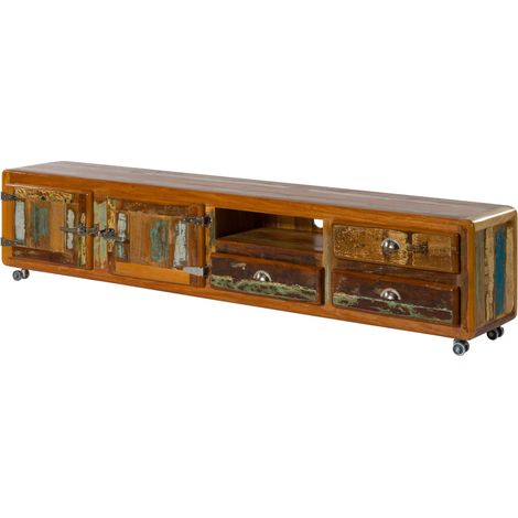 Meuble TV Bois de récupération multicolore laqué 240x40x50 cm monté FREEZY 45 (1/3)
