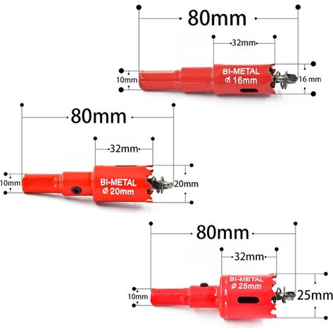 3-teiliges Bimetall-Lochsägen-Set für Holz, Kunststoff, UPVC, MDF und Gipskartonplatten, 16 mm, 20 mm, 25 mm – langlebig für präzises Schneiden (1/5)