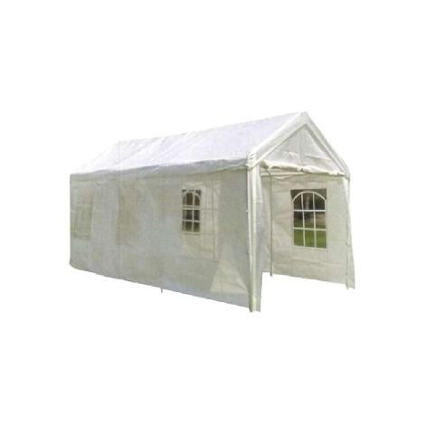 Abri de voiture en me'tal blanc avec couverture en polyester et fenetres late'rales cm300x600 pour les e've'nements foires festivals