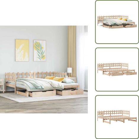 Tagesbett Ausziehbar mit Schubladen ohne Matratze 90x200 cm - Ausziehbares Tagesbett - Ausziehbare Tagesbetten - Schlafsofa - Tagesbett