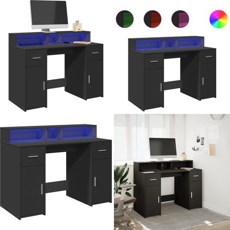 vidaXL Bureau avec lumières LED noir 120x55x91 cm bois d'ingénierie