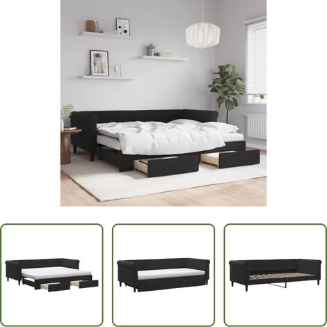 vidaXL Sofa und Bett - Tagesbett Ausziehbar mit Schubladen Schwarz 90x200 cm Samt (1/5)