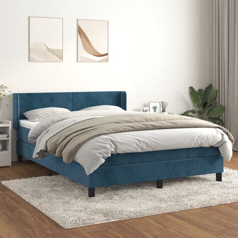 Ensemble Lit Adulte avec Sommier et Matelas confortable,Lit à sommier tapissier et matelas Bleu foncé 140x200cm Velours -BVN15582 (1/5)
