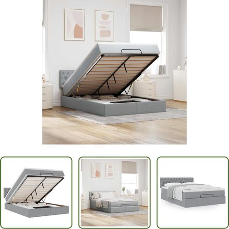 Matratze -  Ottoman-Bett mit Matratze Hellgrau 140x200 cm Stoff (1/5)