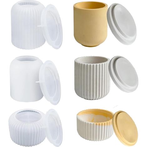 3 Pièces Moules en Silicone pour Bougeoir avec Couvercle Moules en Béton En Silicone pour Bougeoirs pour La Fabrication de Bougeoirs, La Décoration de Vases, L'artisanat de Bricolage (1/5)