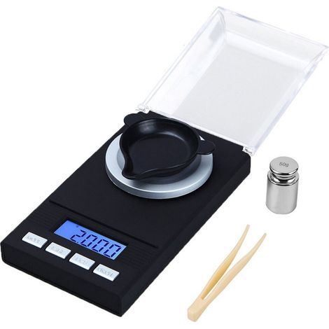Mini bilancia elettronica per gioielli, schermo LCD, peso massimo 100 g, nera (1/5)