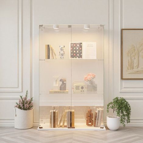 Glasvitrine - 123cm - LED-Beleuchtung - Sicherheitsglas - Zeitgenössisches Design Weiß