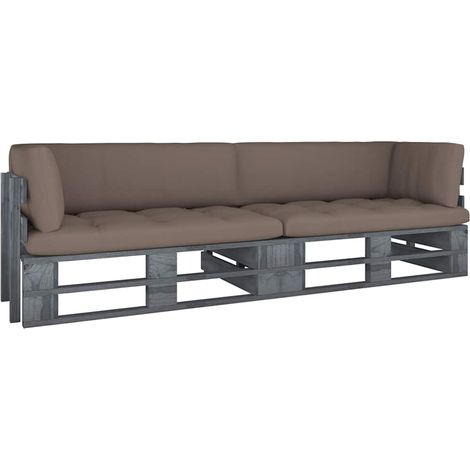 vidaXL Canapé palette 2 places avec coussins Pin imprégné de gris (1/5)