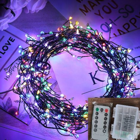 Chaîne lumineuse de pétard à 8 fonctions avec télécommande de Noël, décorative 6 mètres 200 lumières, guirlande lumineuse couleur de ligne noire en l (1/5)