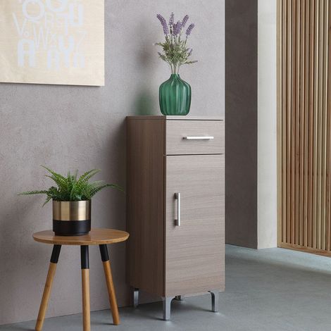 Bodenstehender Midi-Hochschrank Mit Tür Und Schublade In Natureiche Optik  Rimini