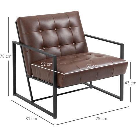 Fauteuil rembourré de style industriel, en métal et cuir PU. (1/5)