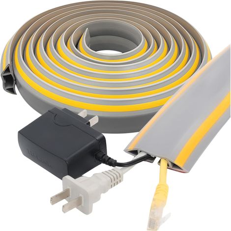 Goulotte Passe Cable Sol 3 m, Autocollante Cache Cable Sol, Passage de Cable Au Sol en PVC, Découpable Protege Cable Sol, pour Bureau, Atelier, Entrepôt, Route (Gris) (1/5)