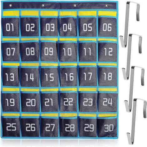 Organiseur de classe numéroté, pochette pour téléphone, 30 poches, support mural avec crochets