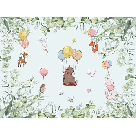 Papier peint panoramique Enfants - Animaux Ballons - 130 cm x 97 cm (1/2)