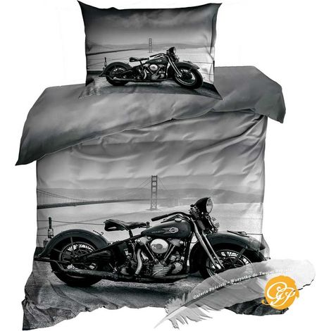 Ropa de cama de satén de algodón 3D de 140x200cm con diseño de motocicleta chopper negra (1/2)