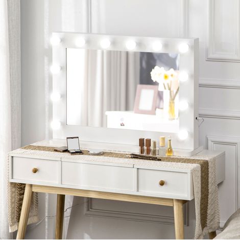 Miroir de maquillage Hollywood avec éclairage, 12 LED dimmables, 80 x 60 cm, fonction mémoire, blanc (1/5)