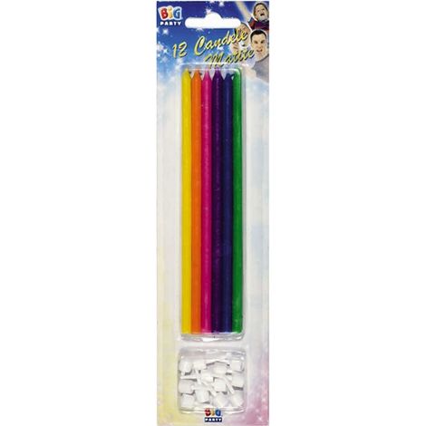Big Party Candeline Matite Assortite H 15 Cm + Supporto 12 Pz